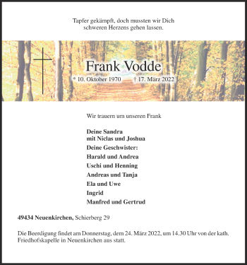 Anzeige von Frank Vodde von OM-Medien