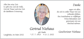 Anzeige von Gertrud Niehaus von OM-Medien