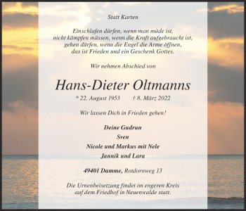 Anzeige von Hans-Dieter Oltmanns von OM-Medien