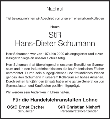 Anzeige von Hans-Dieter Schumann von OM-Medien