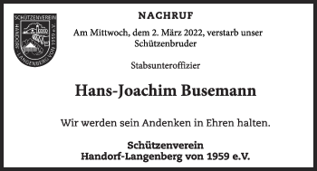 Anzeige von Hans-Joachim Busemann von OM-Medien