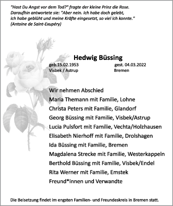 Anzeige von Hedwig Büssing von OM-Medien