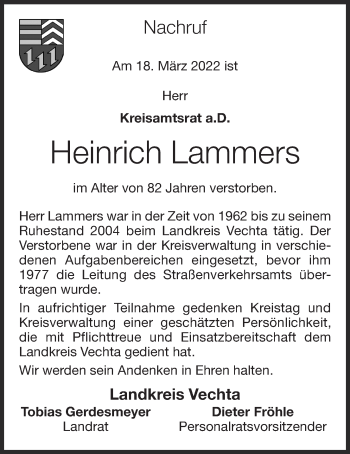 Anzeige von Heinrich Lammers von OM-Medien