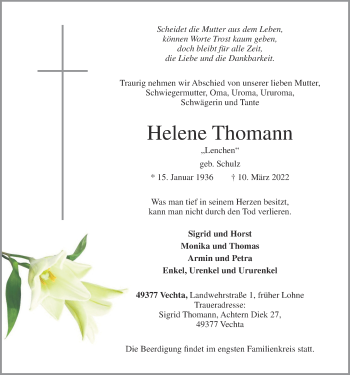 Anzeige von Helene Thomann von OM-Medien
