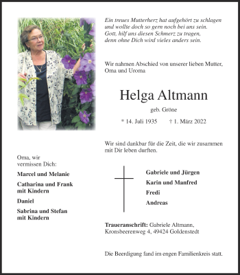 Anzeige von Helga Altmann von OM-Medien