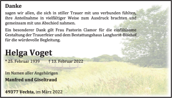 Anzeige von Helga Voget von OM-Medien