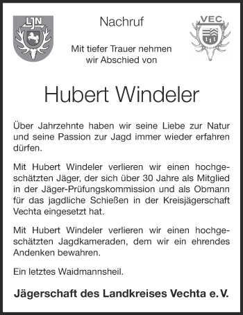 Anzeige von Hubert Windeler von OM-Medien