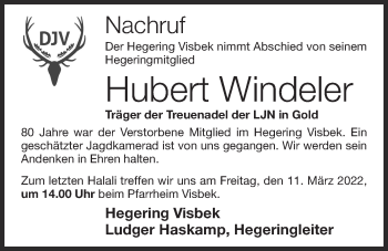 Anzeige von Hubert Windeler von OM-Medien