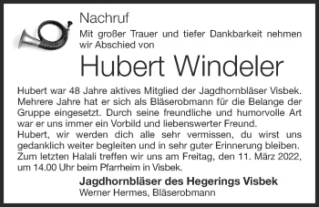 Anzeige von Hubert Windeler von OM-Medien