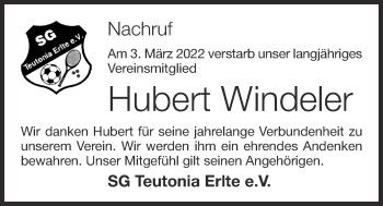 Anzeige von Hubert Windeler von OM-Medien