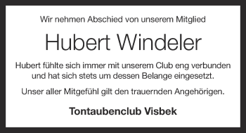 Anzeige von Hubert Windeler von OM-Medien