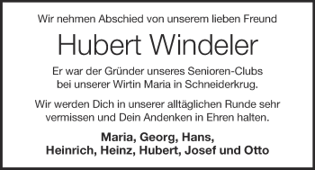 Anzeige von Hubert Windeler von OM-Medien