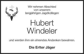 Anzeige von Hubert Windeler von OM-Medien