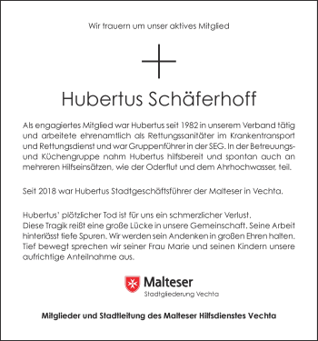 Anzeige von Hubertus Schäferhoff von OM-Medien