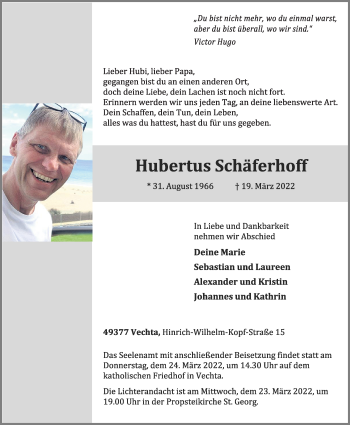 Anzeige von Hubertus Schäferhoff von OM-Medien