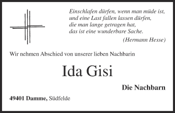 Anzeige von Ida Gisi von OM-Medien