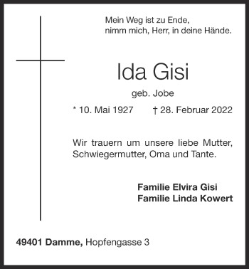 Anzeige von Ida Gisi von OM-Medien