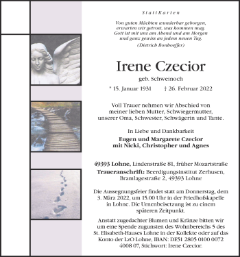 Anzeige von Irene Czecior von OM-Medien