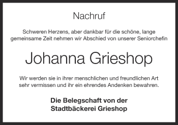 Anzeige von Johanna Grieshop von OM-Medien