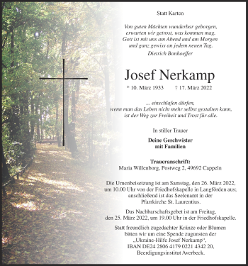 Anzeige von Josef Nerkamp von OM-Medien