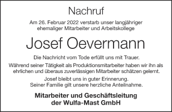 Anzeige von Josef Oevermann von OM-Medien