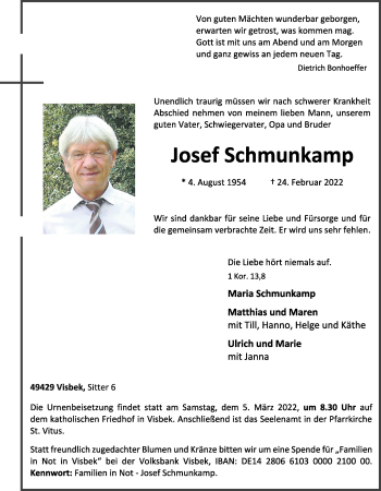 Anzeige von Josef Schmunkamp von OM-Medien