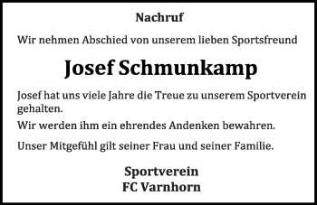Anzeige von Josef Schmunkamp von OM-Medien