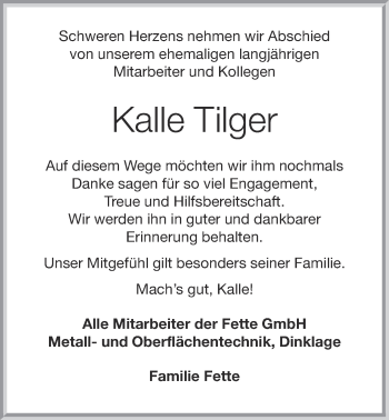 Anzeige von Karlheinz Tilger von OM-Medien