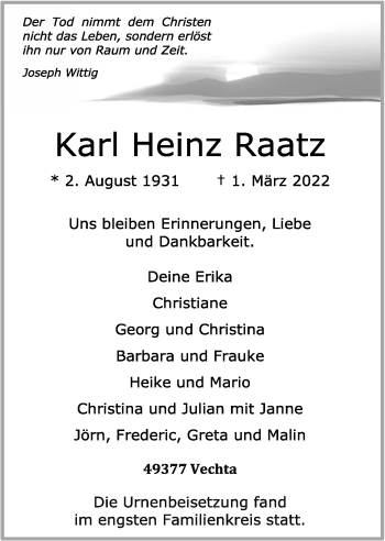 Anzeige von Karl Heinz Raatz von OM-Medien