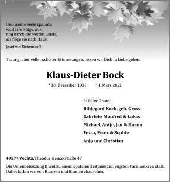 Anzeige von Klaus-Dieter Bock von OM-Medien