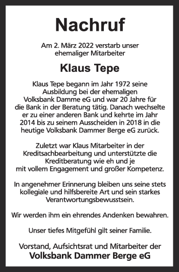 Anzeige von Klaus Tepe von OM-Medien