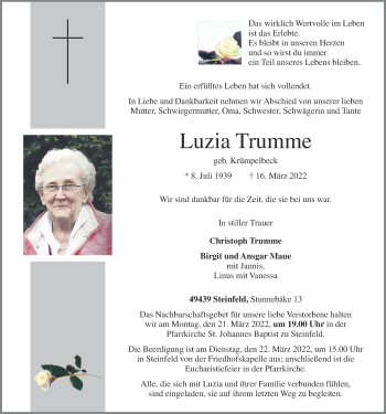 Anzeige von Luzia Trumme von OM-Medien