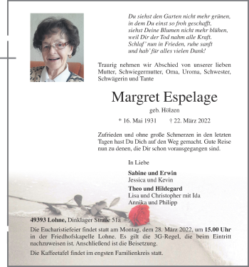 Anzeige von Margret Espelage von OM-Medien