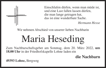 Anzeige von Maria Heseding von OM-Medien