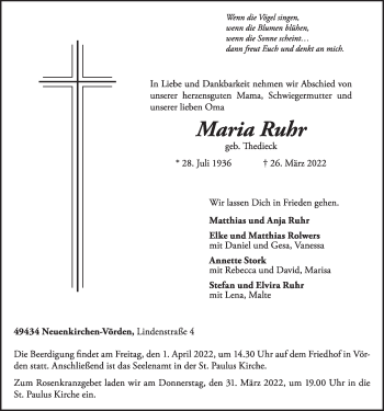 Anzeige von Maria Ruhr von OM-Medien