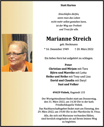 Anzeige von Marianne Streich von OM-Medien