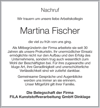Anzeige von Martina Fischer von OM-Medien