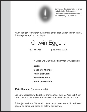 Anzeige von Ortwin Eggert von OM-Medien