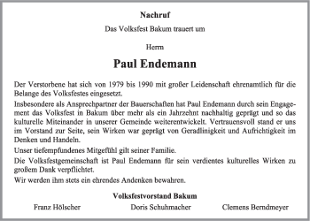 Anzeige von Paul Endemann von OM-Medien