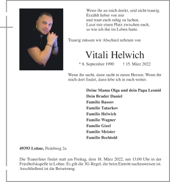 Anzeige von Vitali Helwich von OM-Medien