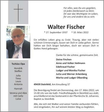 Anzeige von Walter Fischer von OM-Medien