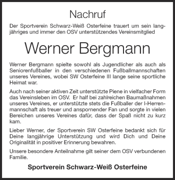 Anzeige von Werner Bergmann von OM-Medien