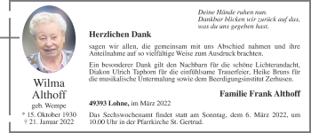 Anzeige von Wilma Althoff von OM-Medien