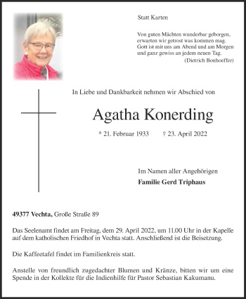 Anzeige von Agatha Konerding von OM-Medien