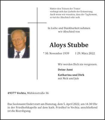 Anzeige von Aloys Stubbe von OM-Medien