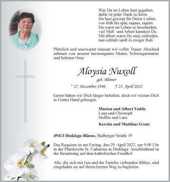 Anzeige von Aloysia Nuxoll von OM-Medien