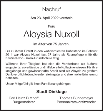 Anzeige von Aloysia Nuxoll von OM-Medien