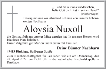 Anzeige von Aloysia Nuxoll von OM-Medien