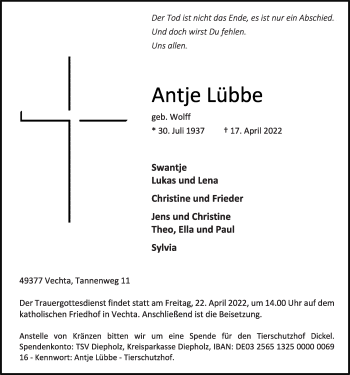 Anzeige von Antje Lübbe von OM-Medien