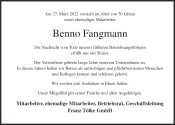 Anzeige von Benno Fangmann von OM-Medien